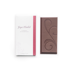 Ginger Elizabeth 43% Madagascar Couverture Chocolate Bar and packaging on white background